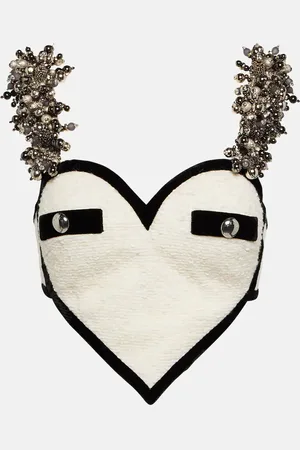 AREA Heart embellished bouclÃ© crop top