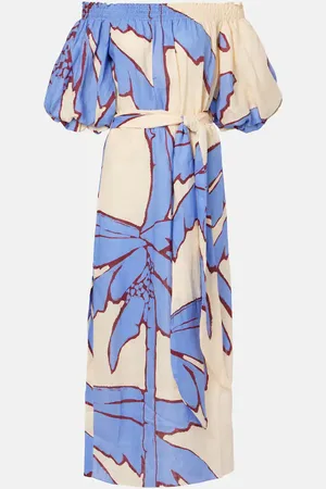 JOHANNA ORTIZ Printed off-shoulder linen midi dress
