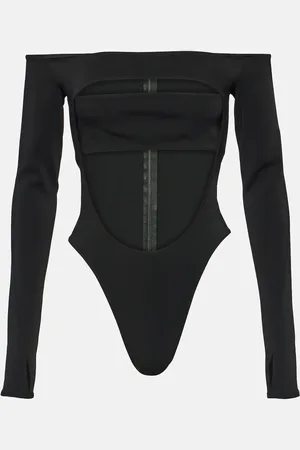 MUGLER Circle off-shoulder cutout bodysuit