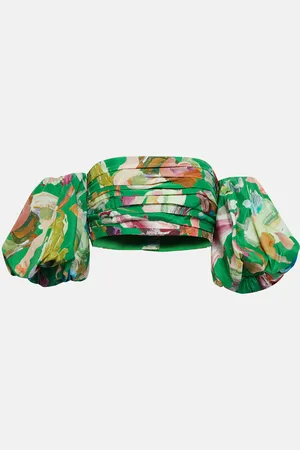 ALÉMAIS AlÃ©mais Arlo floral silk puff-sleeve crop top