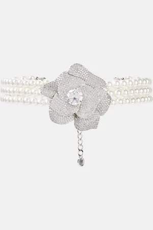 Self-Portrait Crystal Flower faux pearls-embellished choker