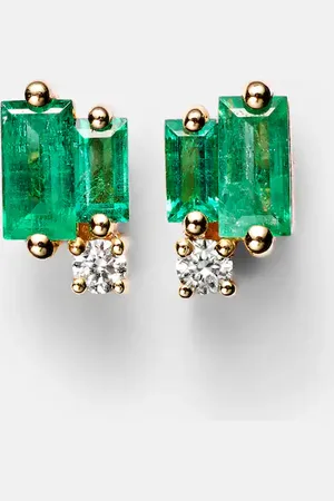 Suzanne Kalan Fireworks 18kt gold earrings with emeralds and diamonds