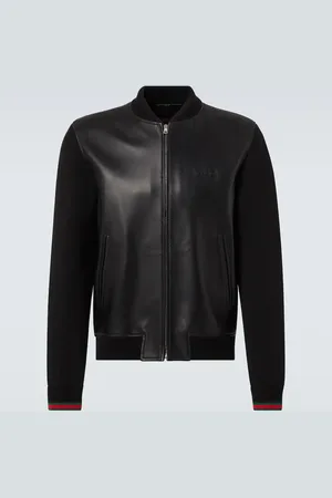 Gucci Web Stripe leather bomber jacket