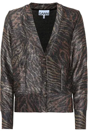 Ganni Tiger-print lurex jersey cardigan