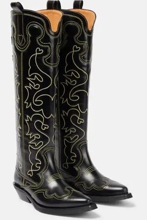 Ganni Embroidered leather cowboy boots