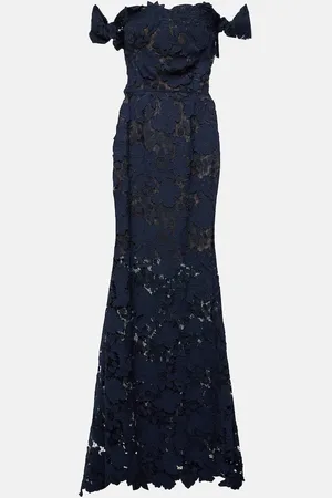 Oscar de la Renta Floral off-shoulder guipure lace gown