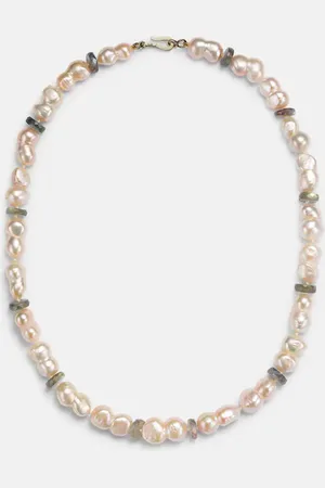 Ileana Makri 9kt gold pearl beaded necklace with labradorites