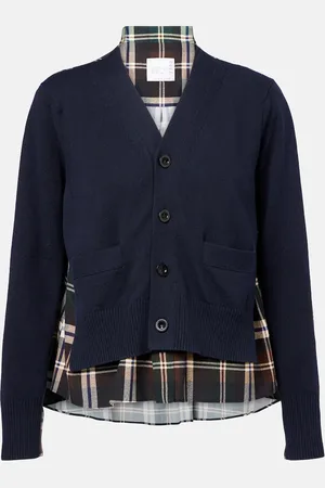 SACAI Plaid cotton-blend cardigan