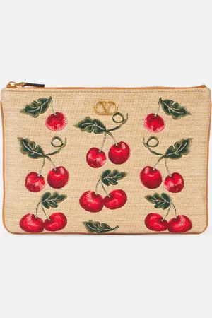 VALENTINO GARAVANI VLogo Cherryfic raffia-effect pouch