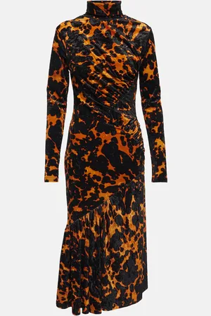 DRIES VAN NOTEN Printed stretch-velvet midi dress