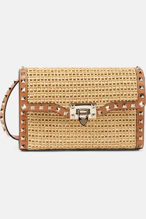 VALENTINO GARAVANI Rockstud Small raffia shoulder bag