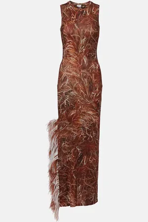 Loewe Feather-trimmed printed maxi dress