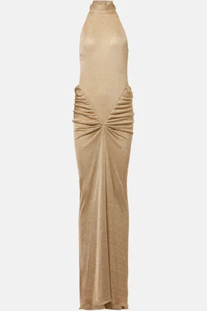 Ilkyaz Ozel Cass ruched halterneck lamÃ© gown