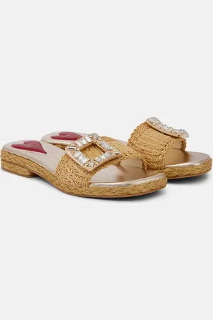 Roger Vivier Crystal-embellished raffia mules