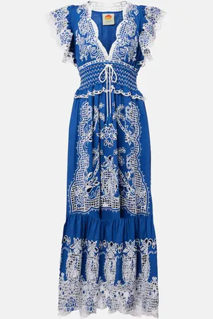 Farm Rio Embroidered linen-blend maxi dress