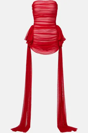 Norma Kamali Bow-detail gathered mesh minidress