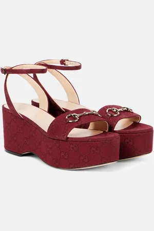 Gucci Lady Horsebit GG Canvas wedge sandals