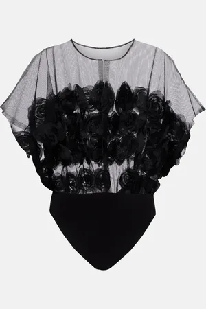 Norma Kamali Floral-appliquÃ© semi-sheer bodysuit