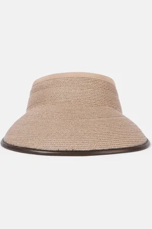 Brunello Cucinelli Leather-trimmed raffia visor
