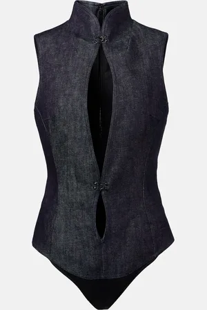 MUGLER Cutout denim bodysuit