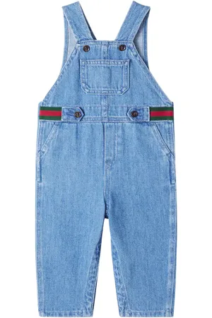 Gucci Baby Web Stripe denim overalls