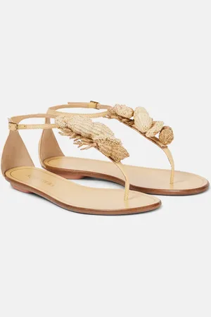 Aquazzura Marea raffia-trimmed leather thong sandals