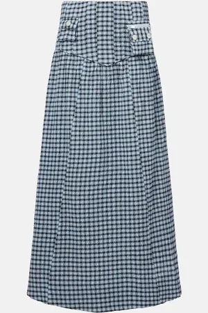 Ganni Gingham high-rise cotton-blend maxi skirt