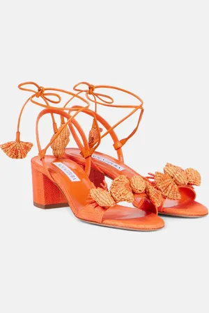 Aquazzura Marea 50 leather-trimmed raffia sandals