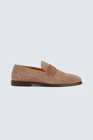 Brunello Cucinelli Woven suede penny loafers