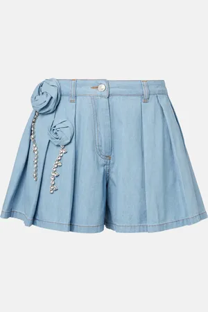 AREA Floral-appliquÃ© denim shorts