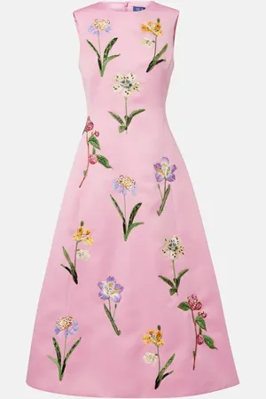 LEO LIN Cleo floral embroidered satin midi dress