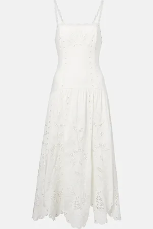 Farm Rio Broderie anglaise linen-blend midi dress