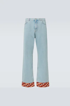 VALENTINO Jacquard-trimmed wide-leg jeans