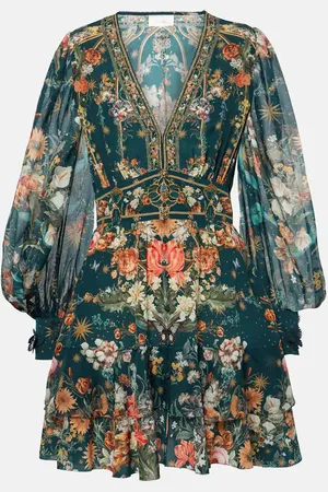 Camilla Embellished floral silk crÃªpe minidress