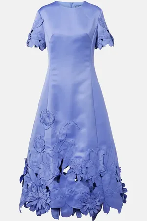 LEO LIN Caroline floral-appliquÃ© satin midi dress