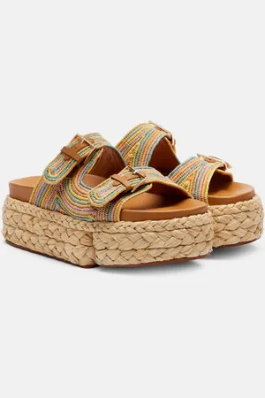 Robert Clergerie Quinie raffia platform slides