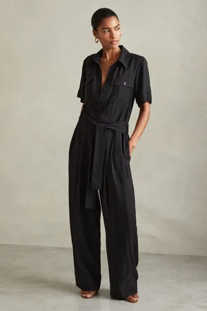 Reiss Black Joanie Belted Utility Wide Leg Jumpsuit AU 8