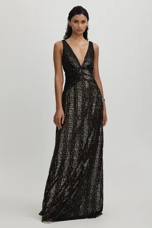 Halston Heritage Plunge Neck Sequin Maxi Dress AU 14