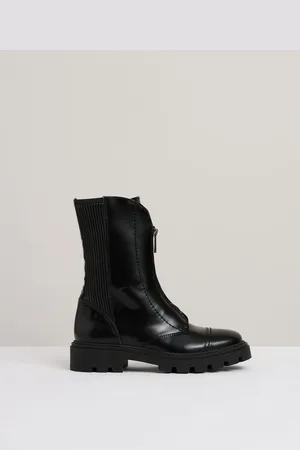 Reiss Black Sophie Leather Zip-Front Ankle Boots AU 7 (EU 38)