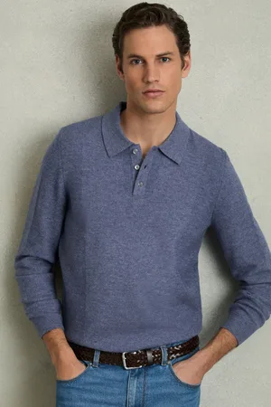 Reiss Kingsley Wool Textured Long Sleeve Polo Shirt L