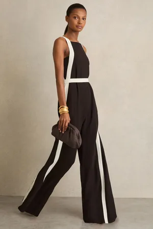 Reiss Chocolate/Cream Salma Colour-Block Wide-Leg Jumpsuit AU 10