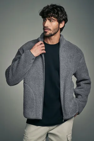 Next Mens Slate Funnel Neck Borg Fleece Lined Jacket
