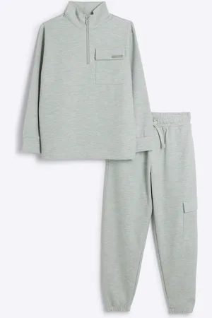 River Island Boys Light Regular Fit Boys Utility 100% Cotton Track Funnel and Joggers Set
