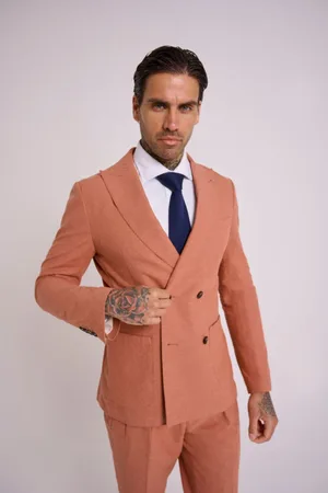 Harry Brown Mens Slim Fit Oliver Linen Cotton Blend Double Breasted Suit: Blazer