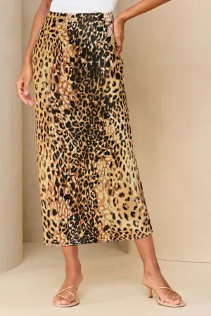 Lipsy London Womens Leopard Print Satin Bias Cut Midi Skirt