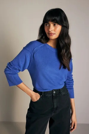 Next Womens Cobalt Soft Touch Pattern Knitted Cosy Crew Neck Jumper
