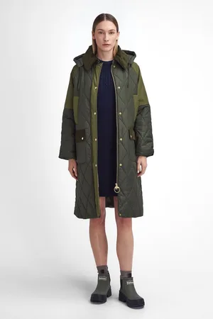 Barbour Womens 100% Cotton Cookston Longline Diamond Quilt Patch Coat