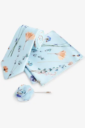 Next Mens Light Pressed Flower Tie, Pocket Square And Pin Set