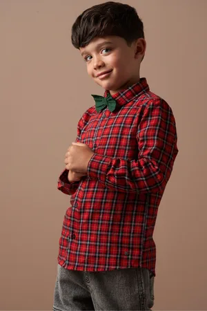 Angel & Rocket Boys Joseph Check 100% Cotton Shirt With Bow Tie