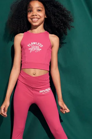 River Island Girls Girls 100% Cotton Active Tank and Leggings Set